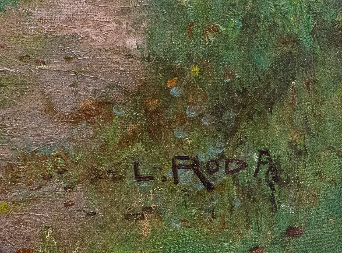 "Leonardo Roda, "Nomadi", olio su tela, firmato, Primi del '900"-photo-4