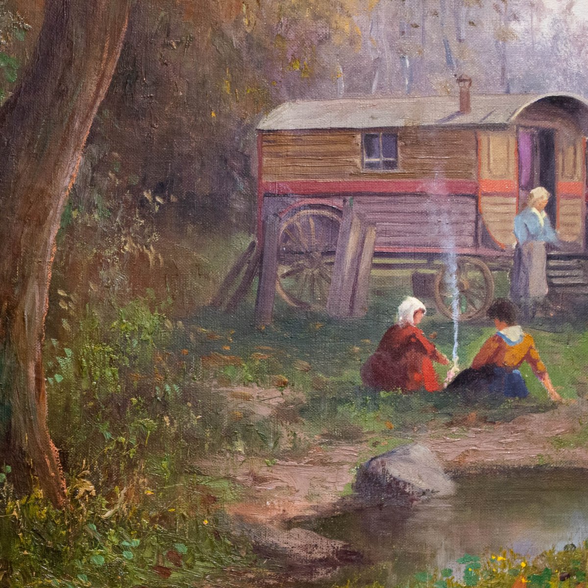 "Leonardo Roda, "Nomadi", olio su tela, firmato, Primi del '900"-photo-2