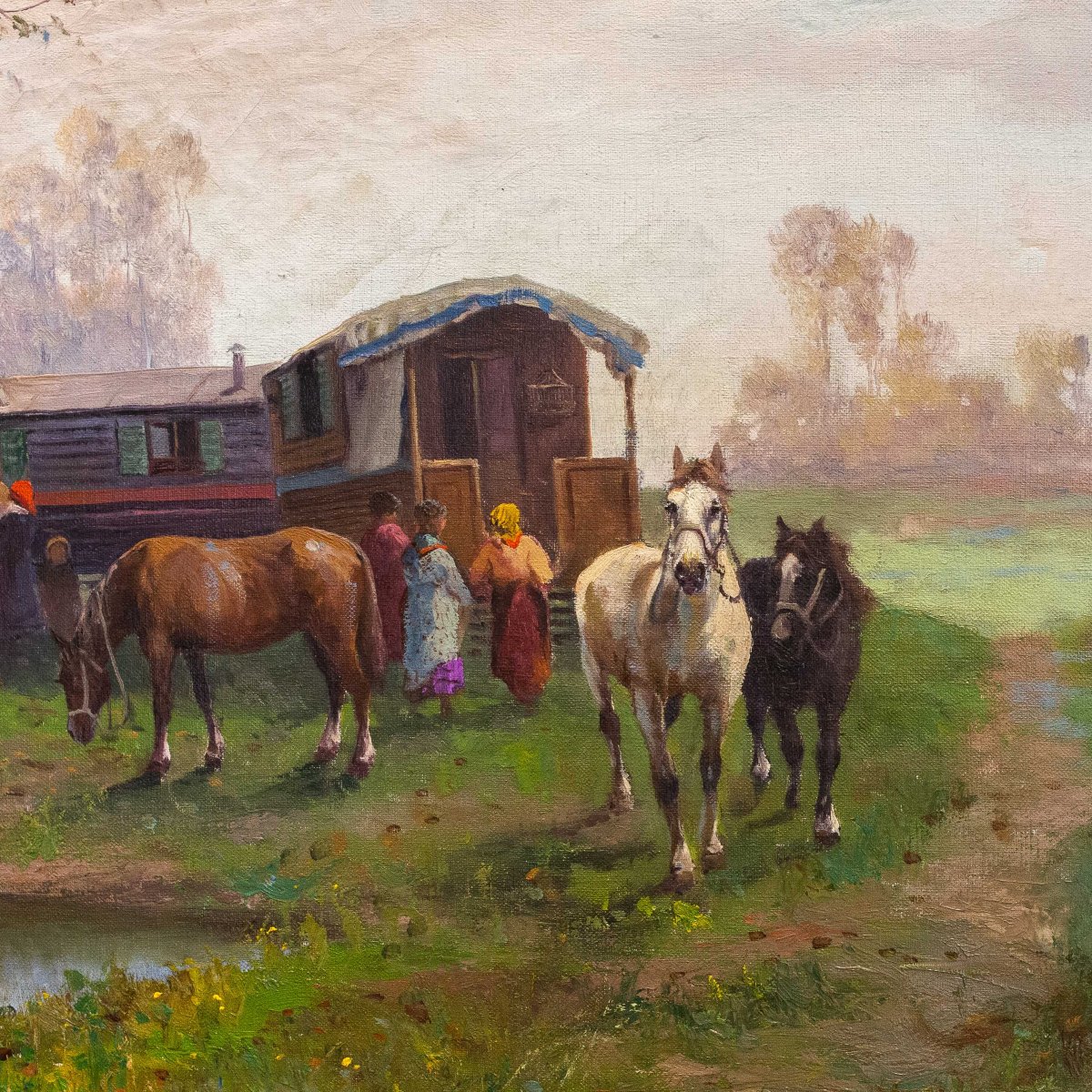 "Leonardo Roda, "Nomadi", olio su tela, firmato, Primi del '900"-photo-3