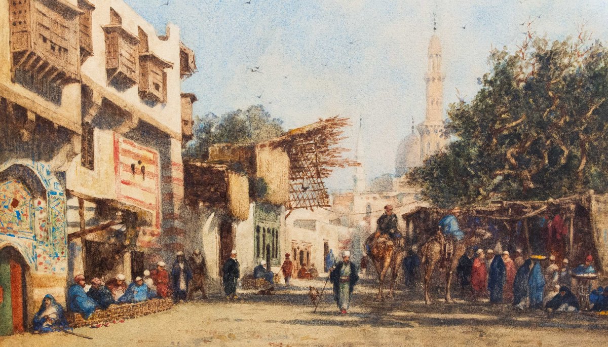 Alberto Pasini, "Il Cairo", acquerello su carta, Epoca '800-photo-1
