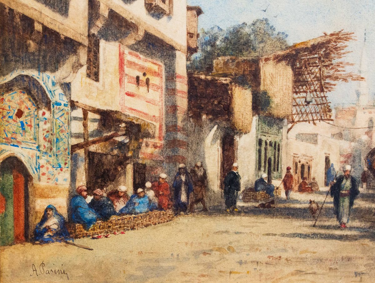 Alberto Pasini, "Il Cairo", acquerello su carta, Epoca '800-photo-2