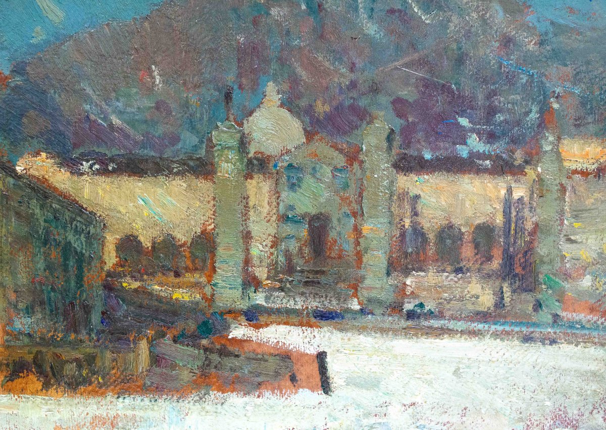 Alessandro Lupo, "Oropa", olio su cartone, Epoca '900-photo-2