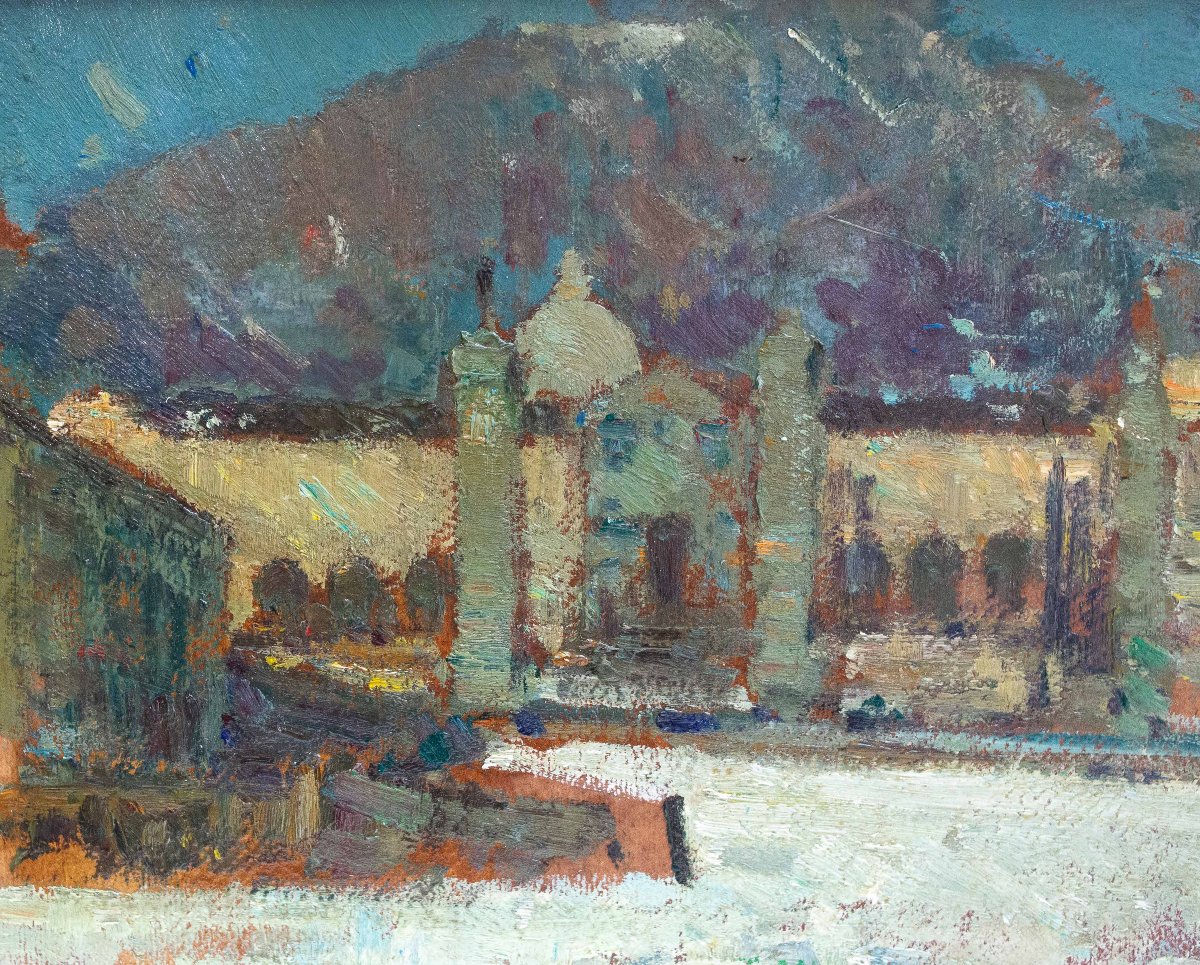 Alessandro Lupo, "Oropa", olio su cartone, Epoca '900-photo-8