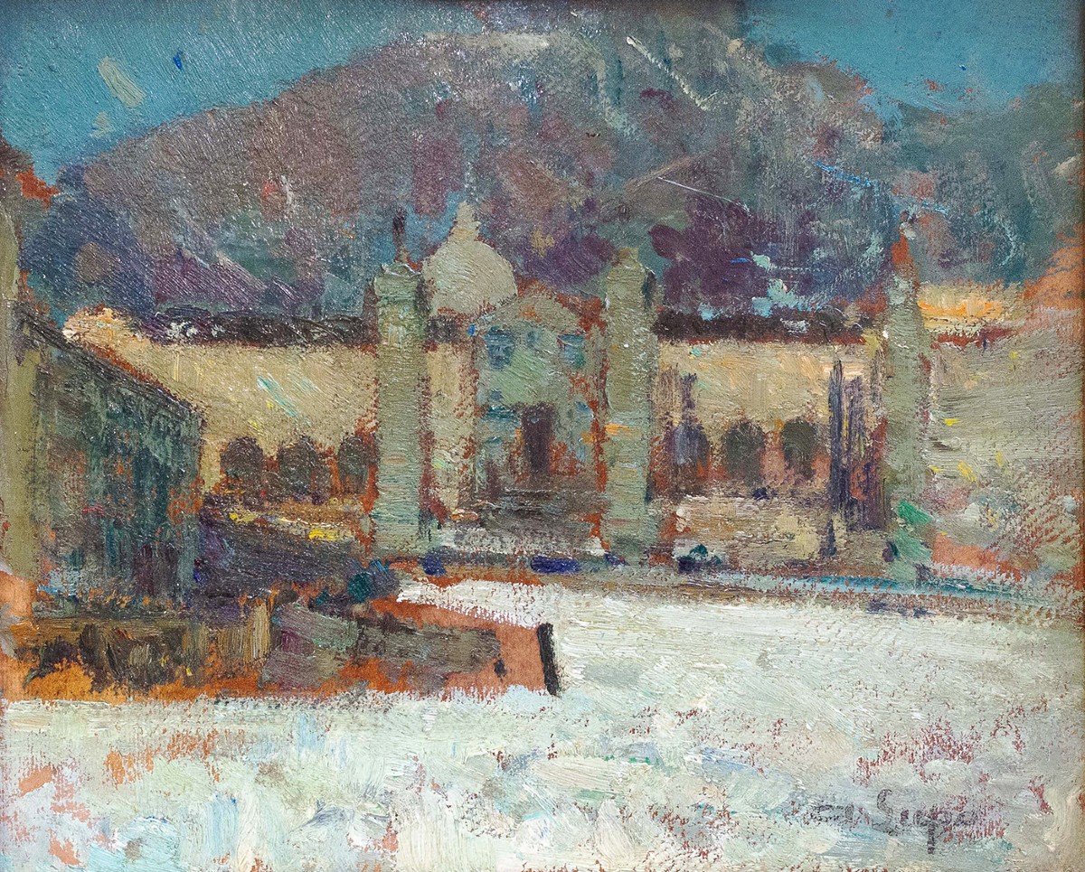 Alessandro Lupo, "Oropa", olio su cartone, Epoca '900