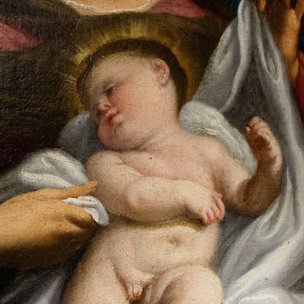 Domenico Piola, "Sacra Famiglia", olio su tela, Epoca '600-photo-3