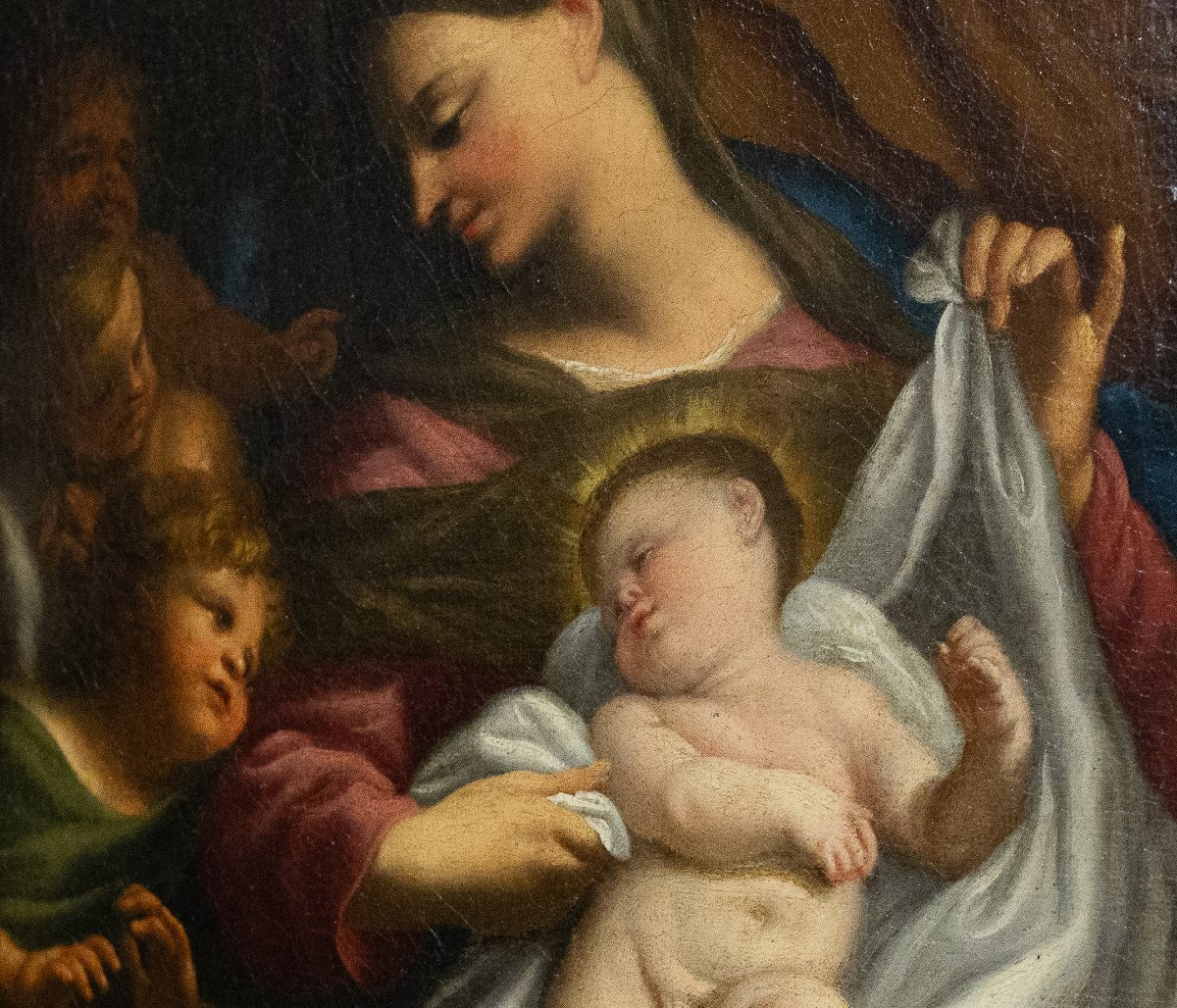 Domenico Piola, "Sacra Famiglia", olio su tela, Epoca '600-photo-2