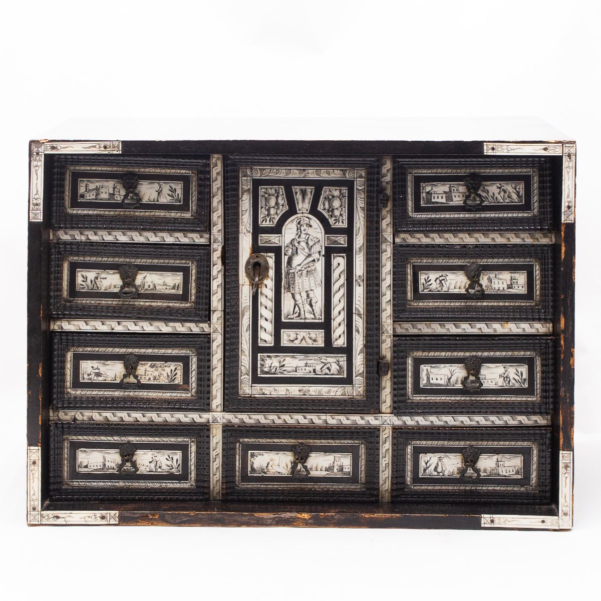 Monetiere in legno ebanizzato e intarsio in osso, Epoca '800-photo-2