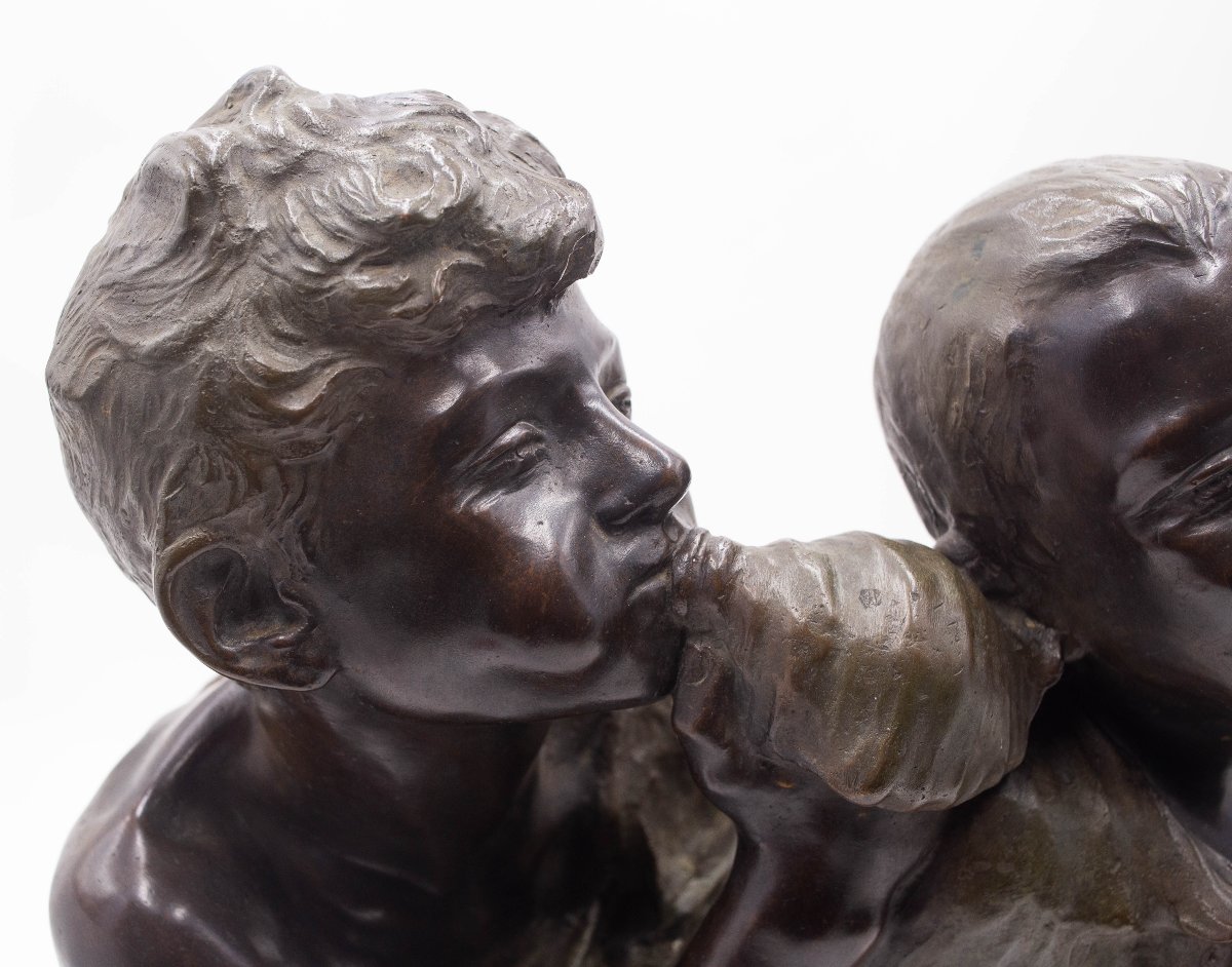 Vincenzo Aurisicchio, "I Ragazzi e la Conchiglia", in bronzo, Fine '800-photo-1