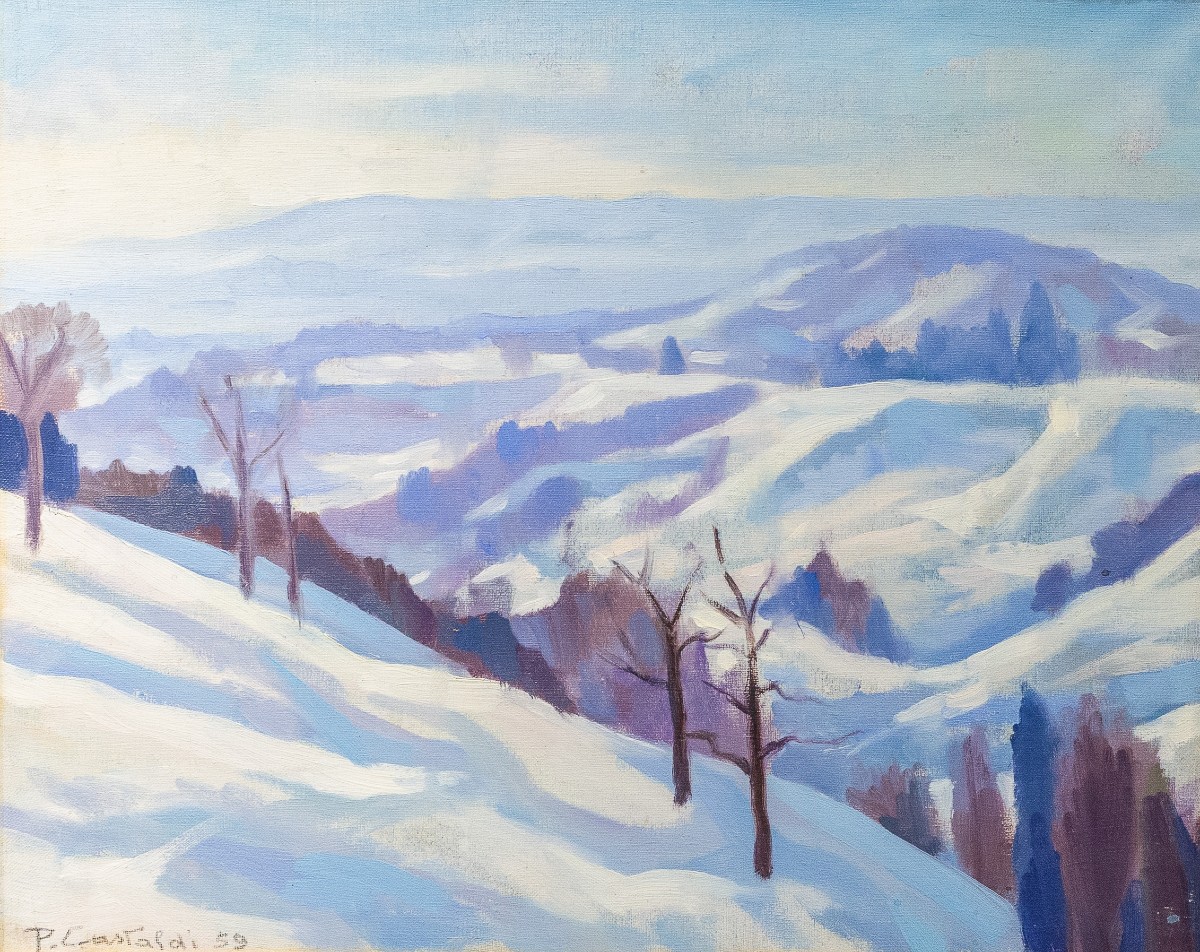 Placido Castaldi, "Paesaggio Innevato", olio su tela, 1959