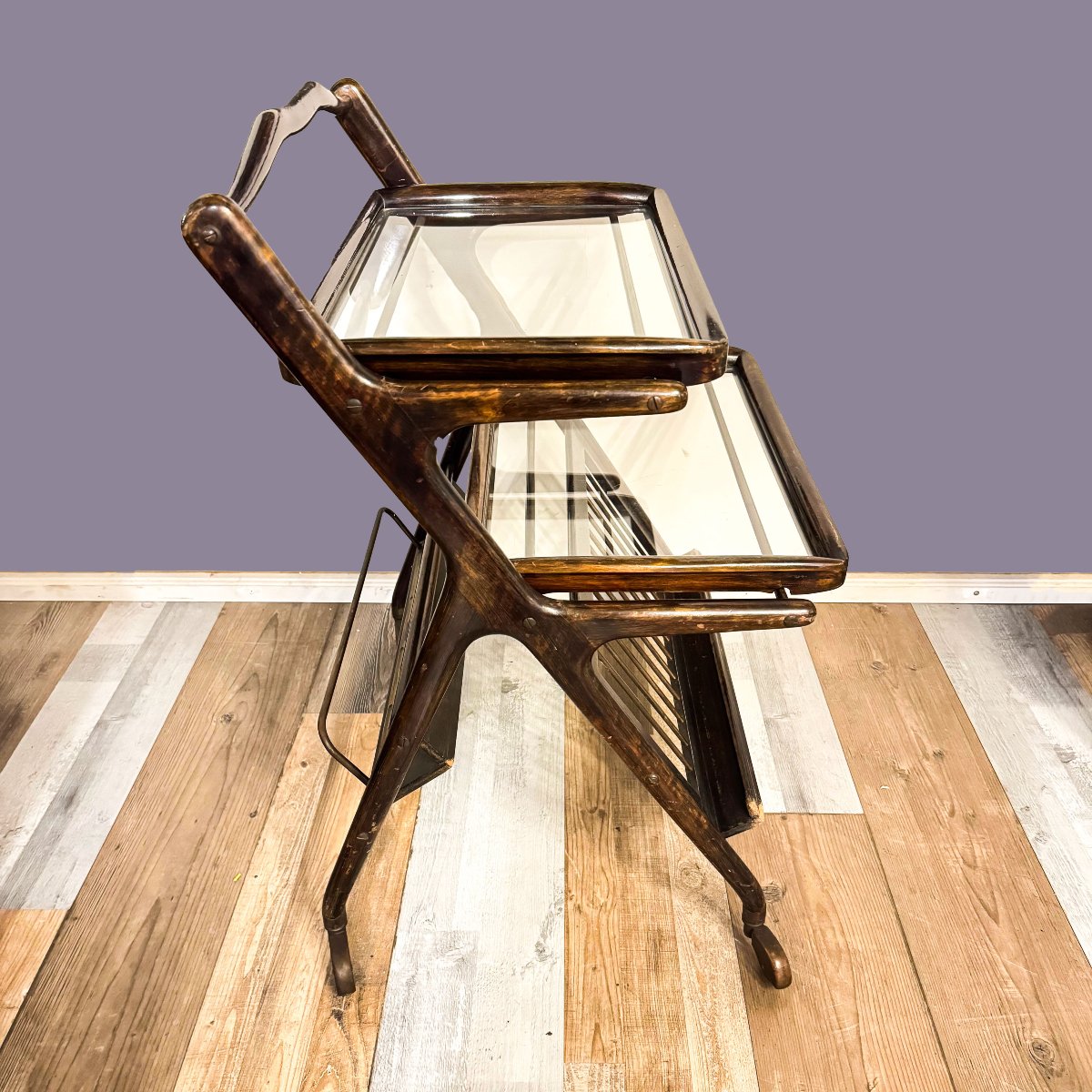 Ico Parisi, carrello in legno ottone e vetro, Anni '50-photo-2