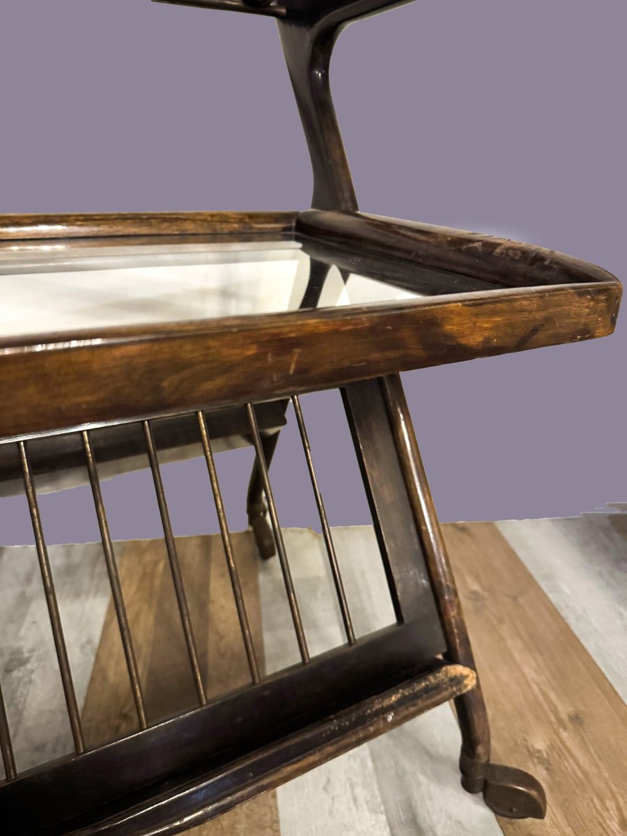 Ico Parisi, carrello in legno ottone e vetro, Anni '50-photo-5