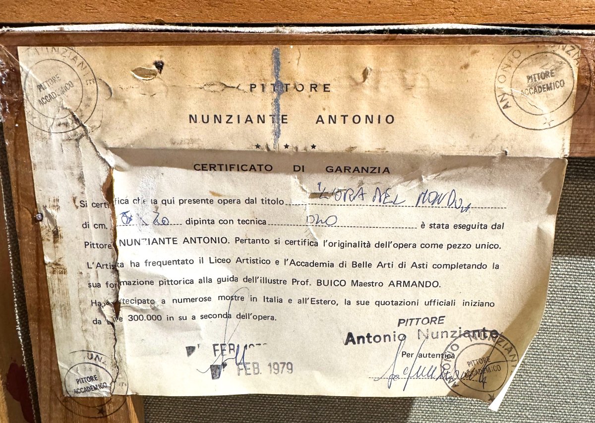 Antonio Nunziante, “L’ora del Mondo” , olio su tela, firmato, Epoca '900-photo-4