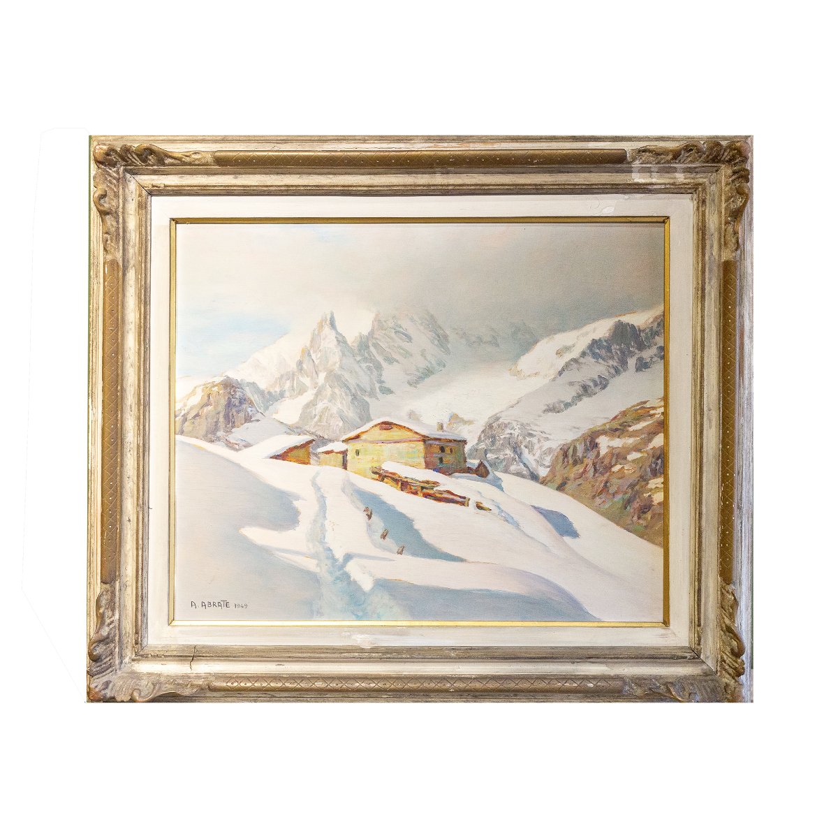 Angelo Abrate, “Momento invernale a La Suche"”, olio su tavola, firmato, 1949-photo-2