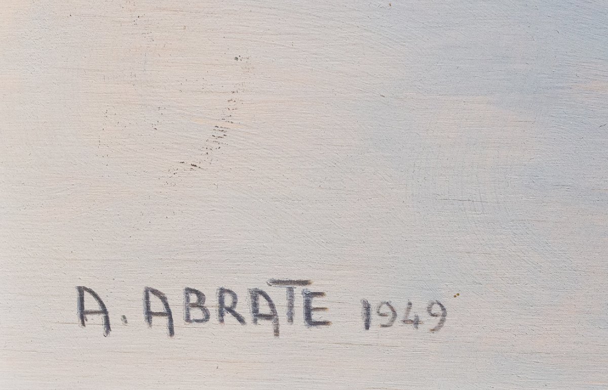 Angelo Abrate, “Momento invernale a La Suche"”, olio su tavola, firmato, 1949-photo-3