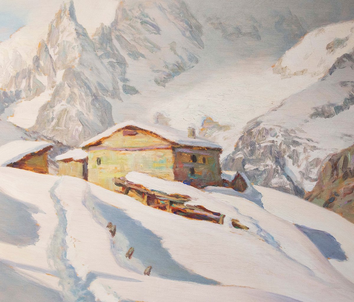 Angelo Abrate, “Momento invernale a La Suche"”, olio su tavola, firmato, 1949-photo-4