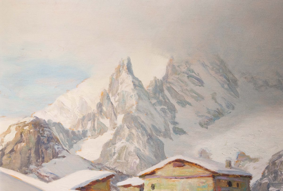 Angelo Abrate, “Momento invernale a La Suche"”, olio su tavola, firmato, 1949-photo-5