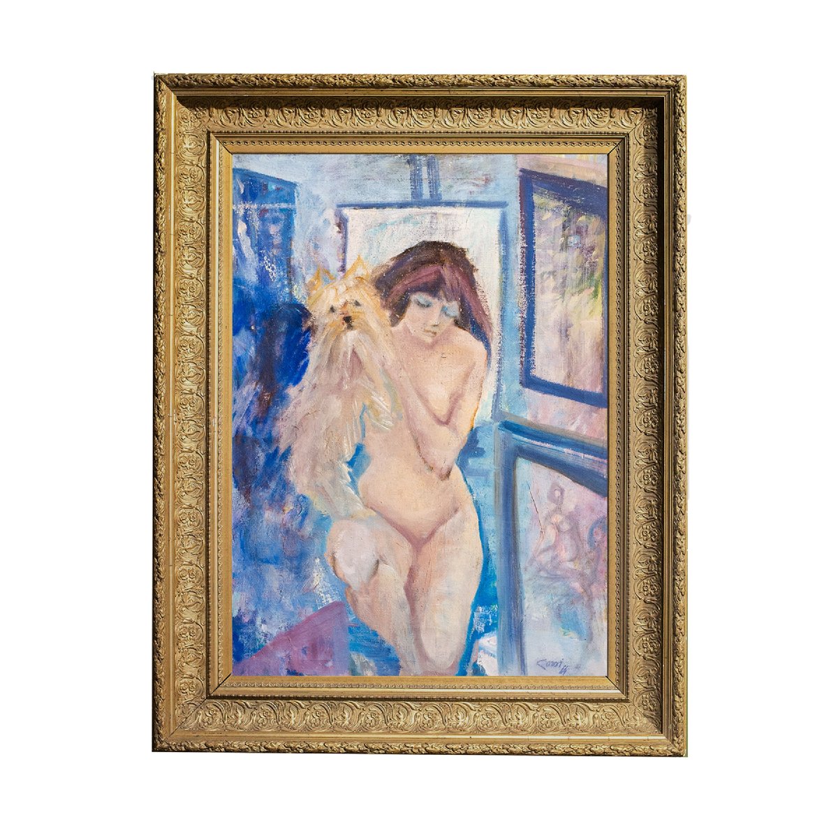 Carlo Corsi, " Intimità", olio su tela, firmato, 1964-photo-2