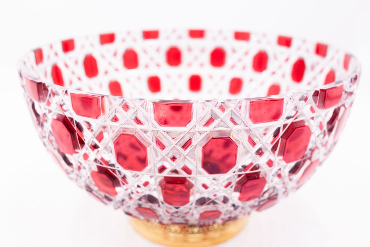 Fabergé Paris, ciotola in cristallo rosso e trasparente, firmata, Epoca '900-photo-2