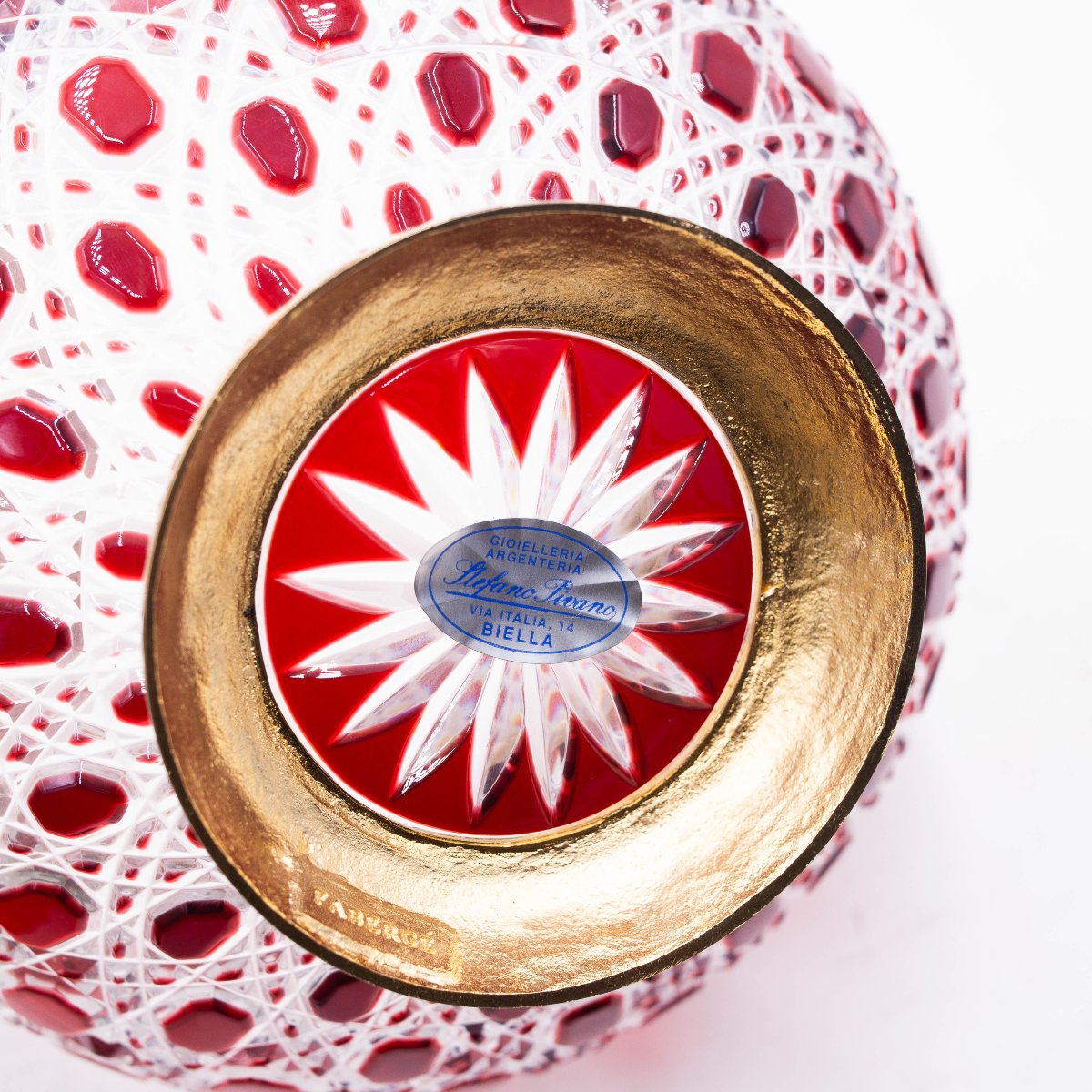 Fabergé Paris, ciotola in cristallo rosso e trasparente, firmata, Epoca '900-photo-3