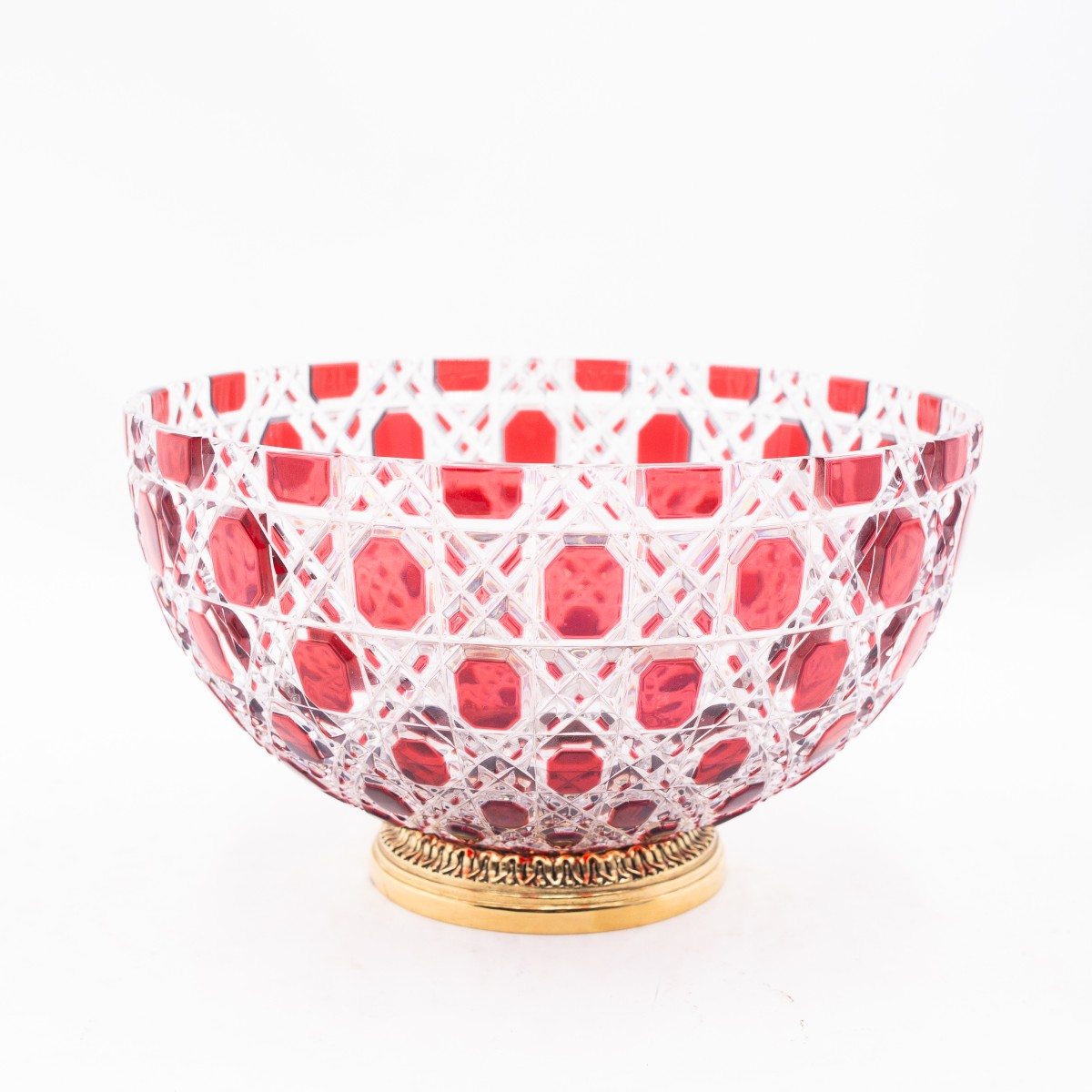 Fabergé Paris, ciotola in cristallo rosso e trasparente, firmata, Epoca '900