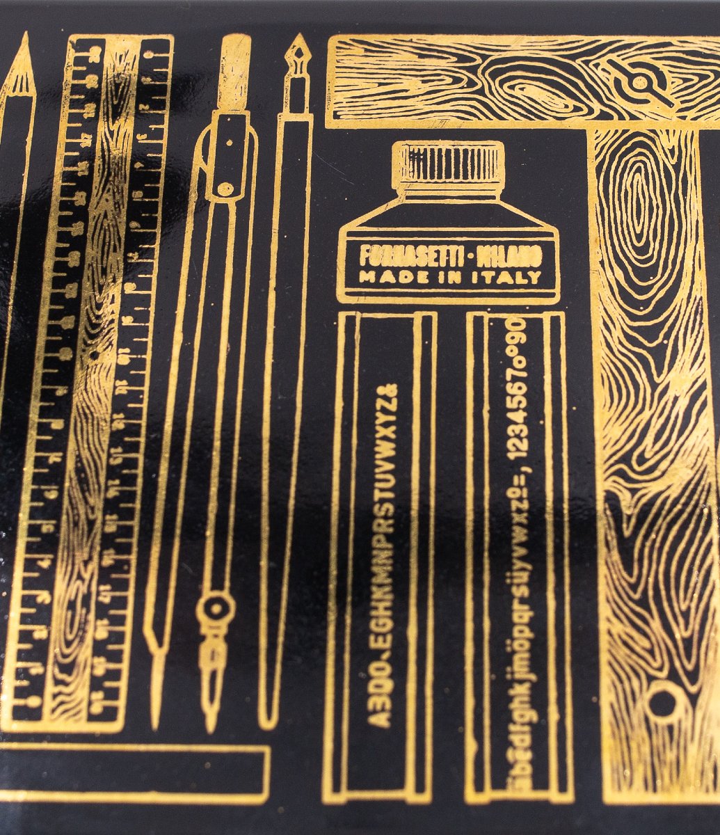 Piero Fornasetti, set da scrivania, ceramica ottone, siglato, Anni '50-photo-2
