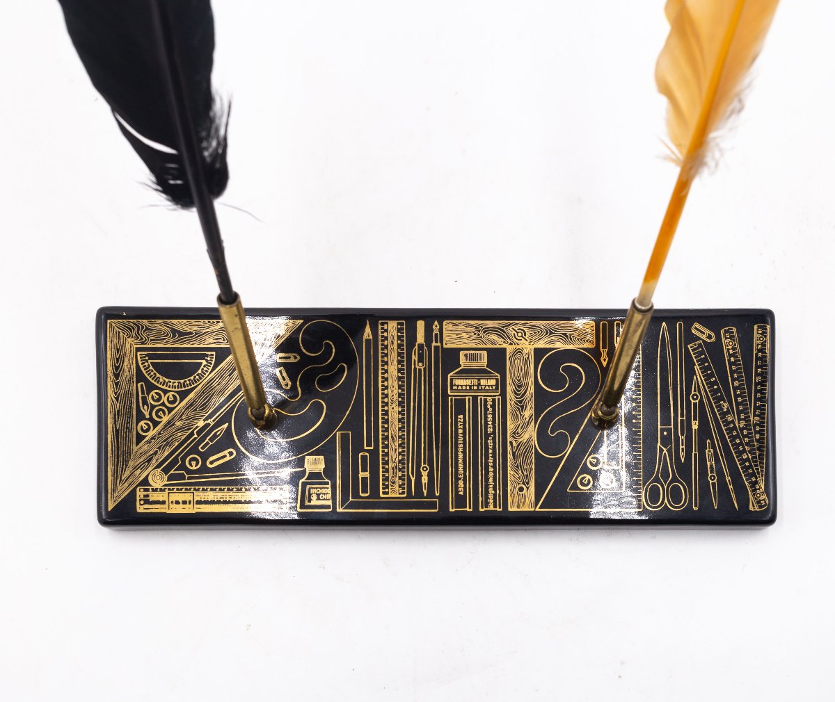 Piero Fornasetti, set da scrivania, ceramica ottone, siglato, Anni '50-photo-3