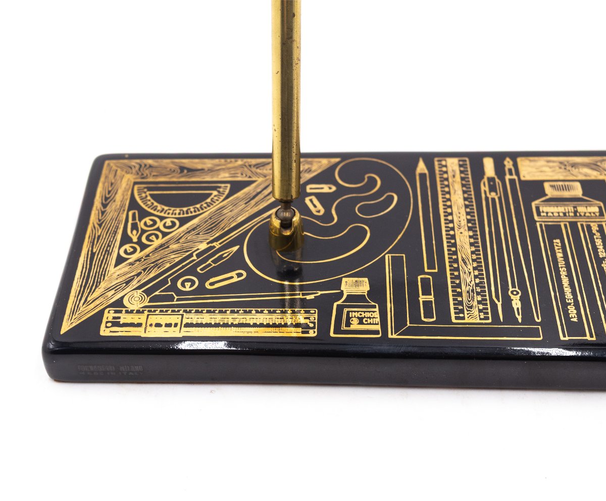 Piero Fornasetti, set da scrivania, ceramica ottone, siglato, Anni '50-photo-1