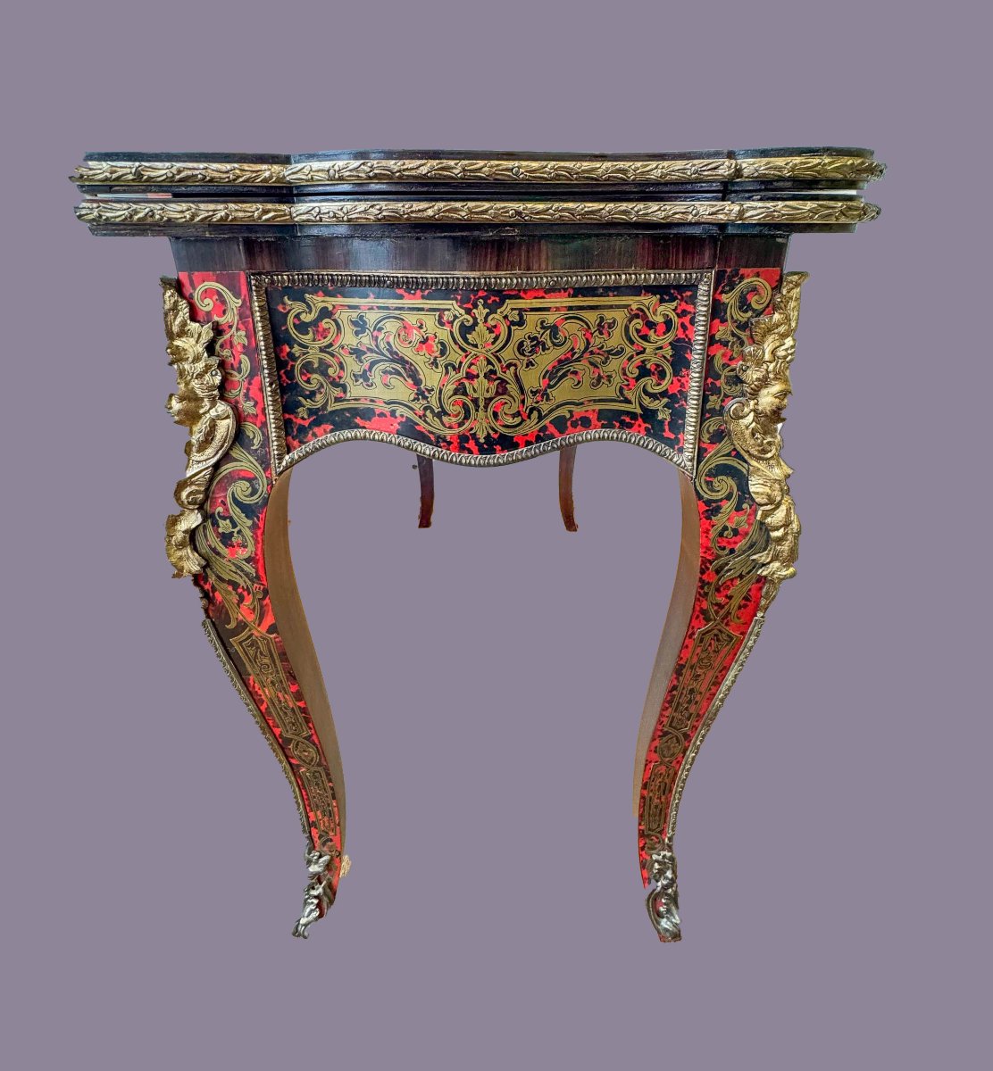 Consolle da gioco in intarsio Boulle, XIX Secolo-photo-3