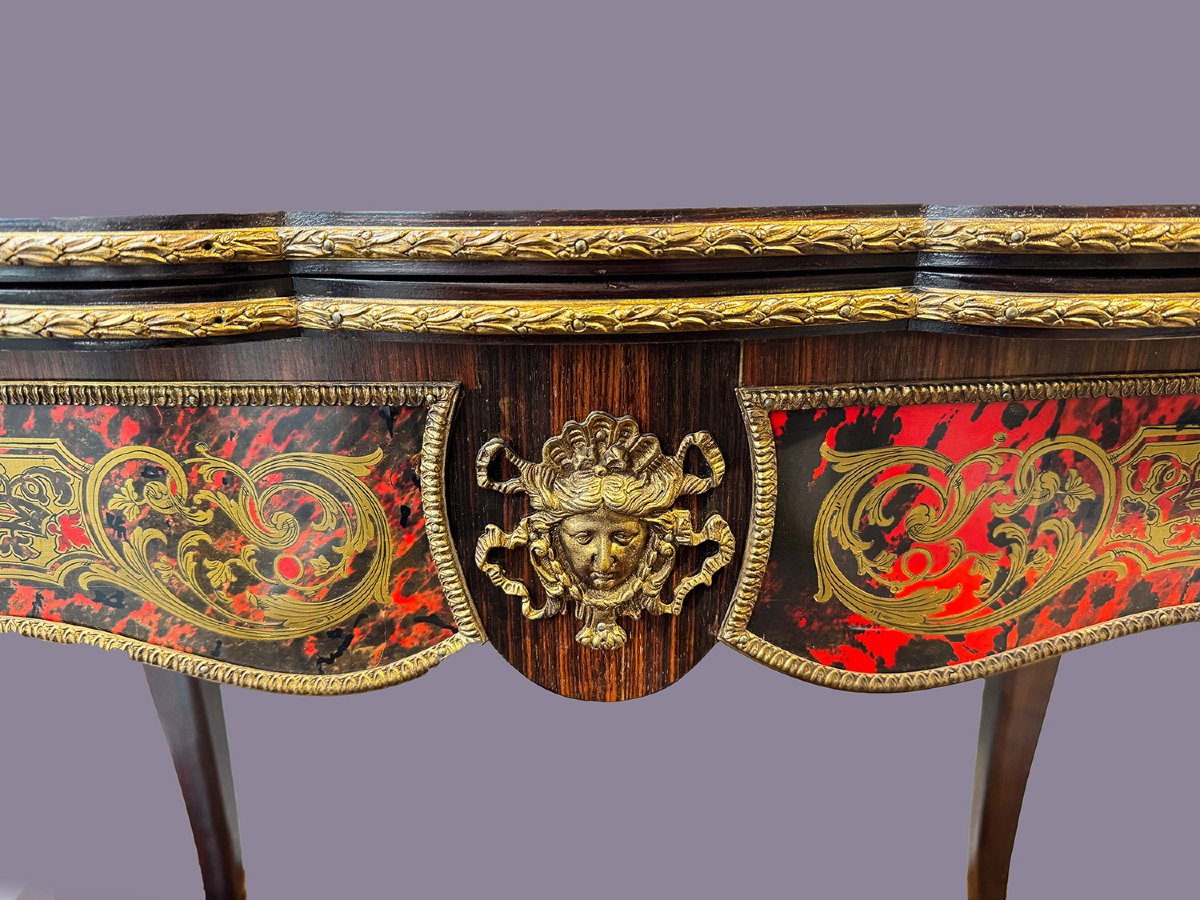 Consolle da gioco in intarsio Boulle, XIX Secolo-photo-1