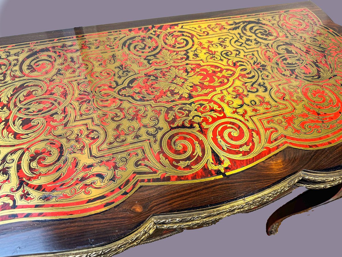 Consolle da gioco in intarsio Boulle, XIX Secolo-photo-2