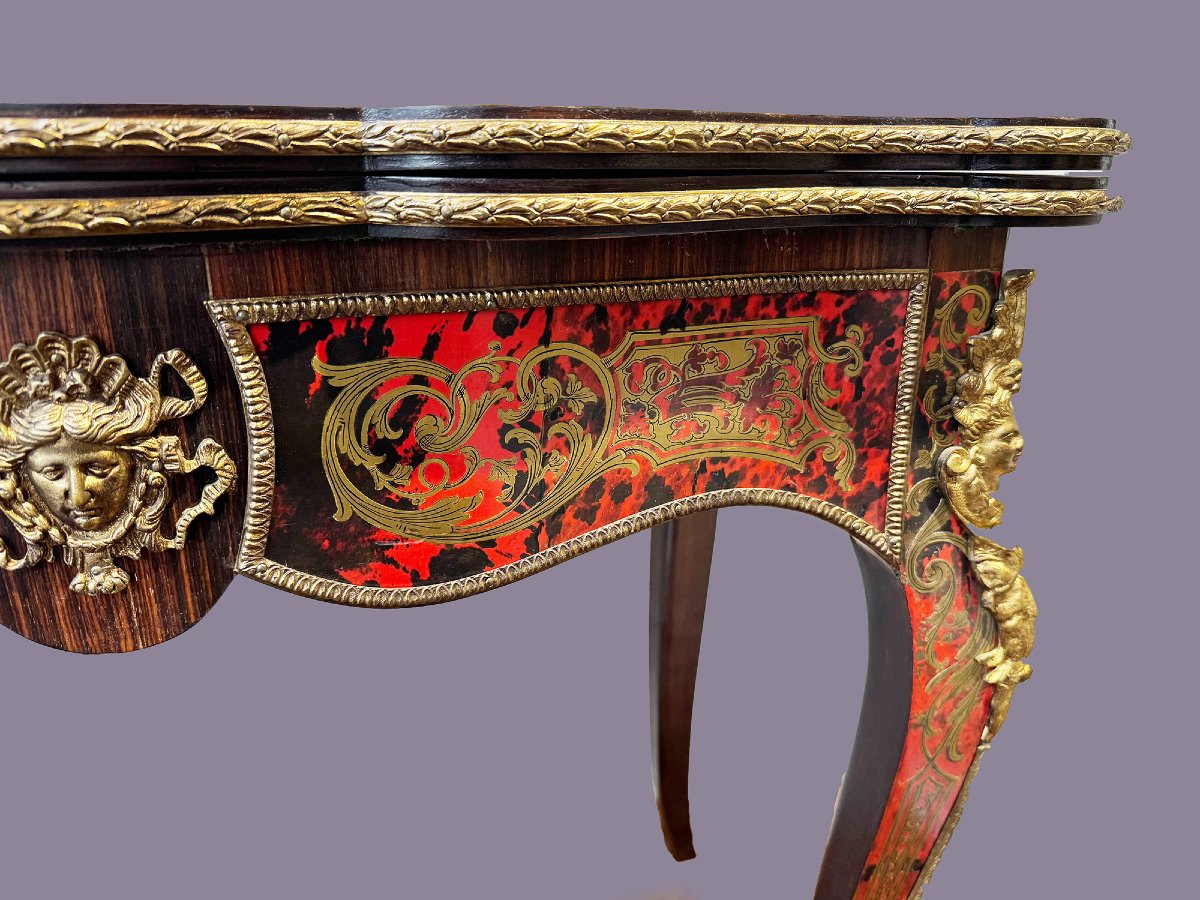 Consolle da gioco in intarsio Boulle, XIX Secolo-photo-4