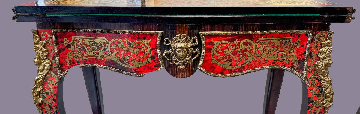 Consolle da gioco in intarsio Boulle, XIX Secolo-photo-7