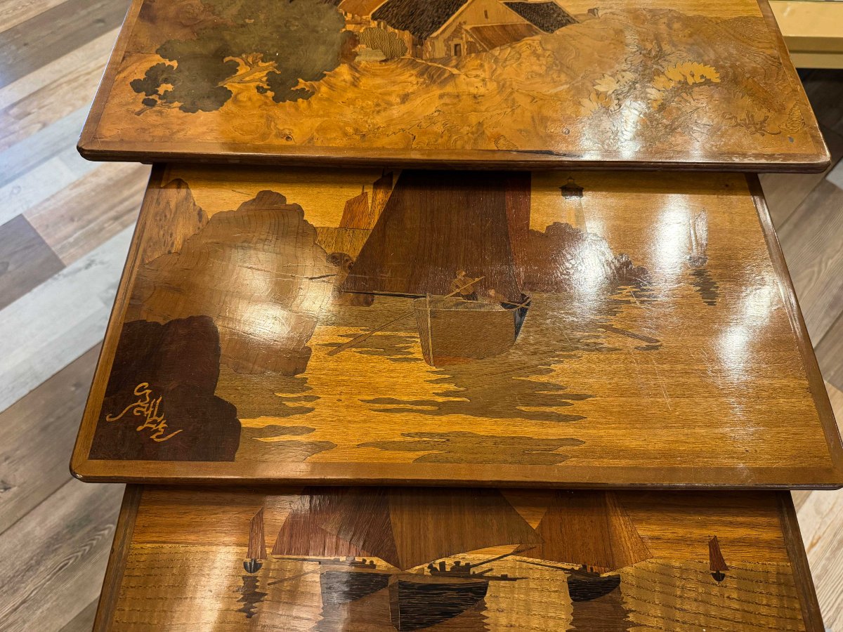 Émile Gallé, set di quattro tavolini a incastro Art Nouveau, Primi '900-photo-3