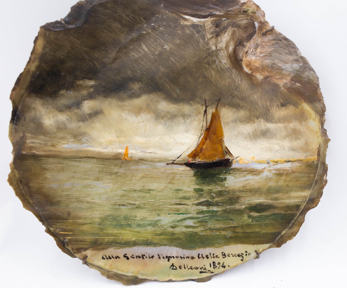 Conchiglia dipinta di Lorenzo Delleani, firmata – 1894-photo-2