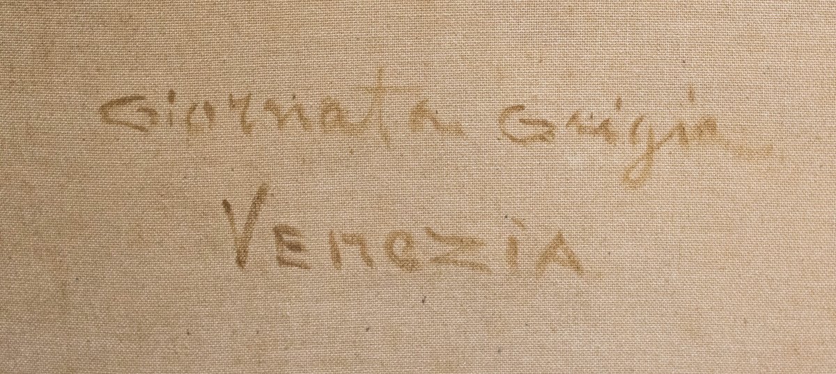 Giuseppe Gheduzzi, "Giornata grigia a Venezia", olio su tela, firmato, Epoca Inizio '900-photo-1