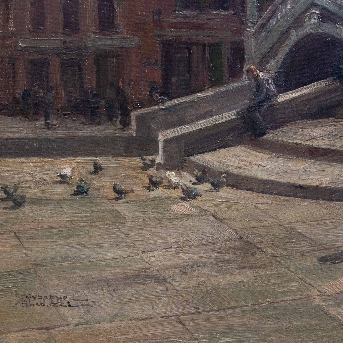 Giuseppe Gheduzzi, "Giornata grigia a Venezia", olio su tela, firmato, Epoca Inizio '900-photo-6