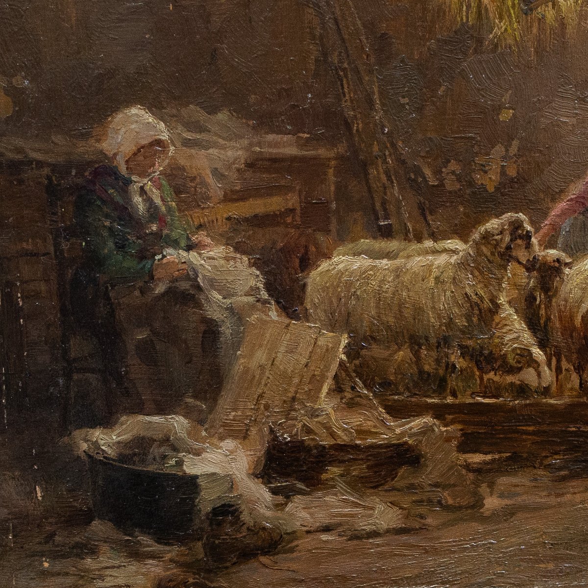 Giuseppe Gheduzzi, "Interno di stalla", olio su tavola, firmato, Epoca '900-photo-3