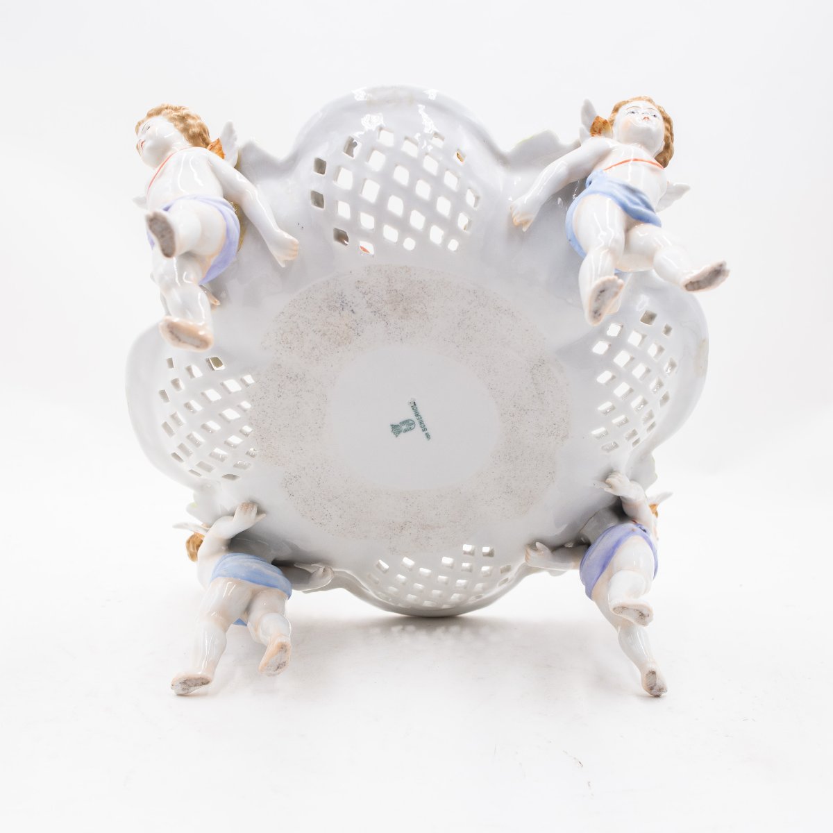 Manifattura Von Schierholz, Centrotavola figurativo con cherubini, Epoca '900-photo-3