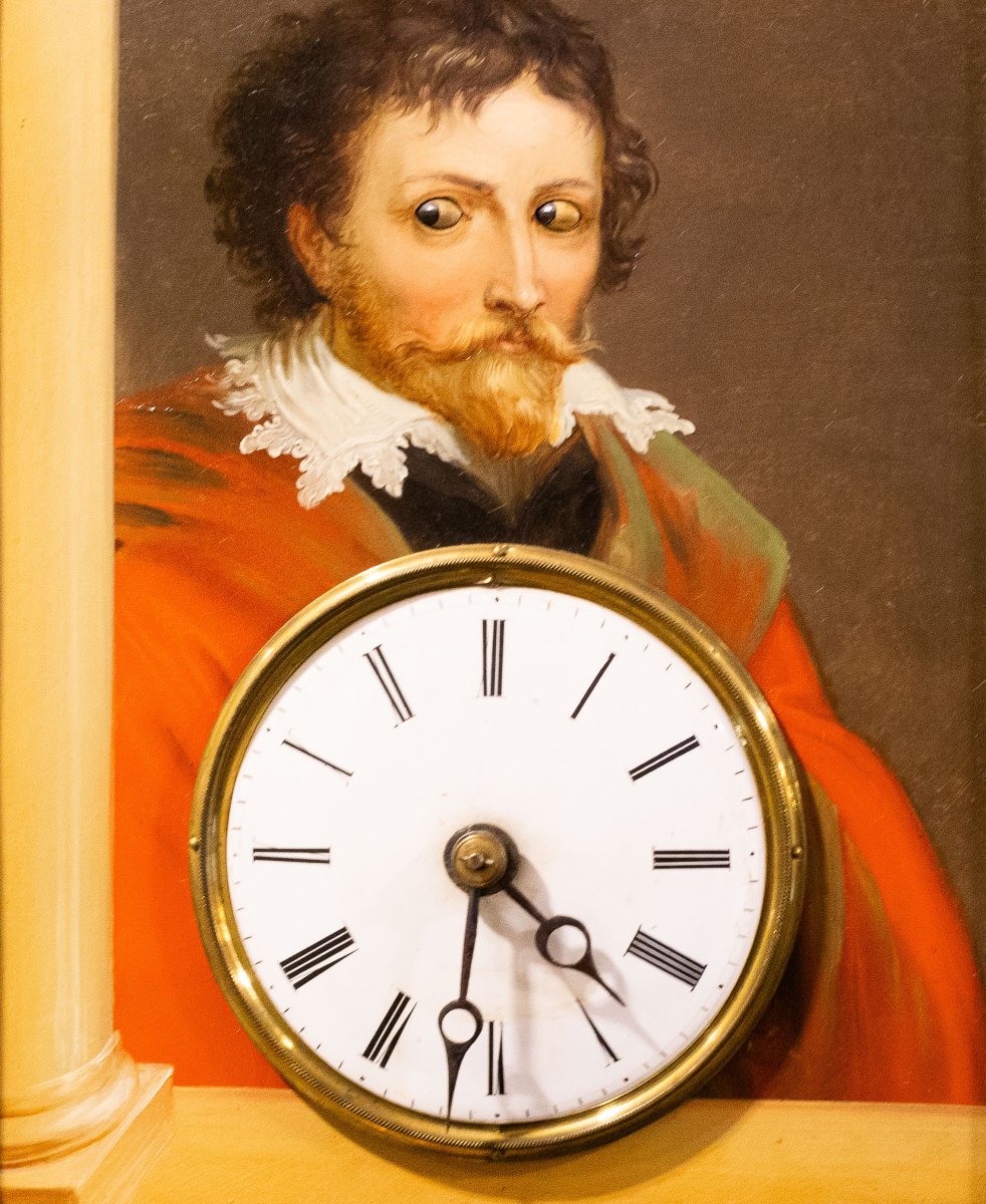 Orologio a Cornice con Automa a Occhi Mobili di Balz Kleiser, XIX secolo-photo-3