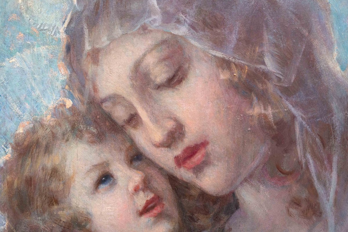 Giuseppe Duodo, Madonna con Bambino, olio su tavola, Primi del '900-photo-3