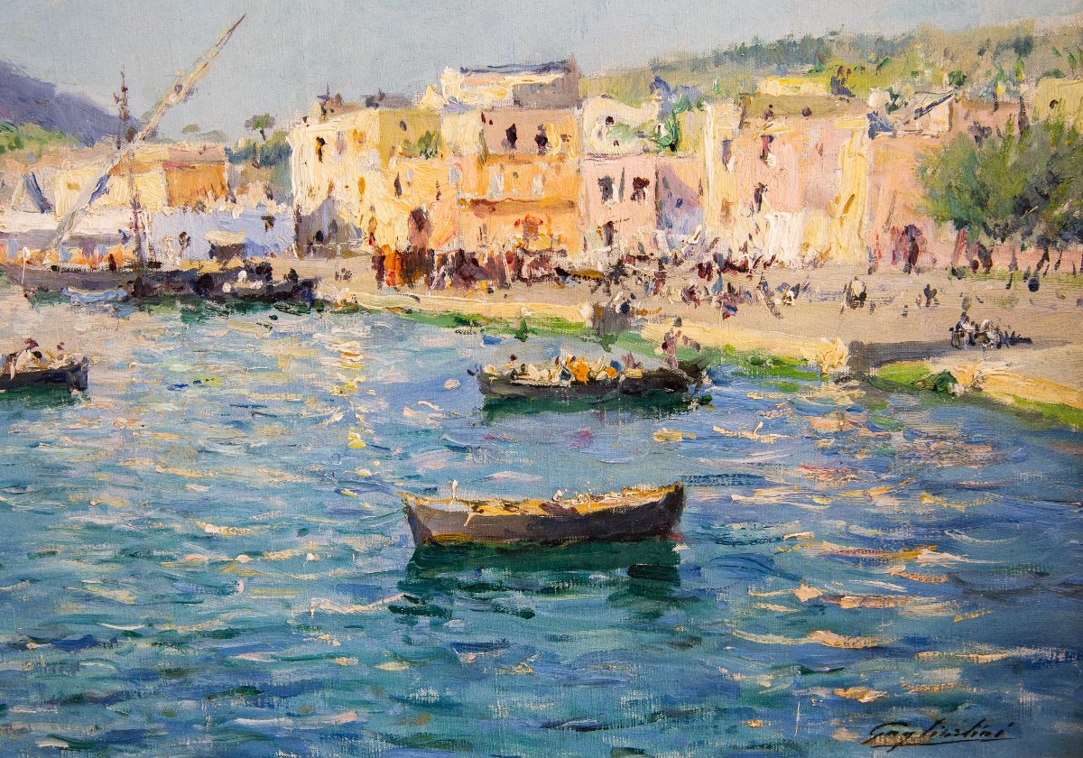 J. G. Gagliardini, “Petit port près de Toulon”, olio su tela, firmato, Epoca Primi '900-photo-1