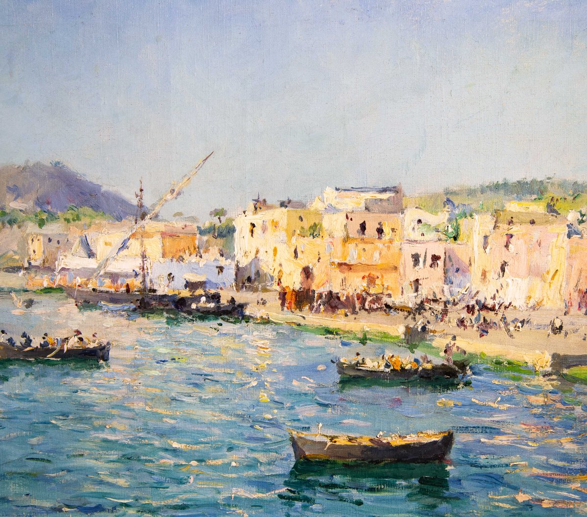 J. G. Gagliardini, “Petit port près de Toulon”, olio su tela, firmato, Epoca Primi '900-photo-2