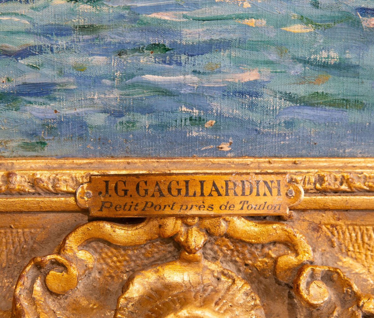 J. G. Gagliardini, “Petit port près de Toulon”, olio su tela, firmato, Epoca Primi '900-photo-4