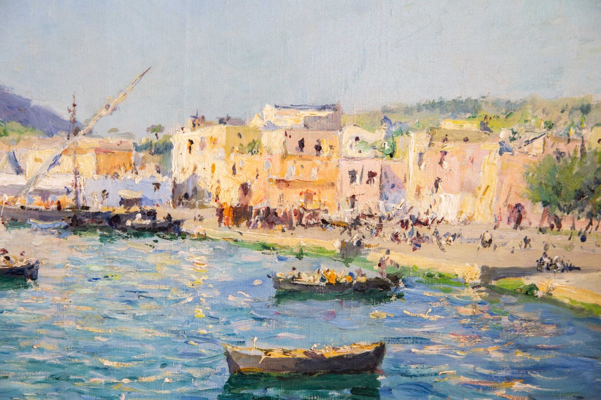 J. G. Gagliardini, “Petit port près de Toulon”, olio su tela, firmato, Epoca Primi '900-photo-5