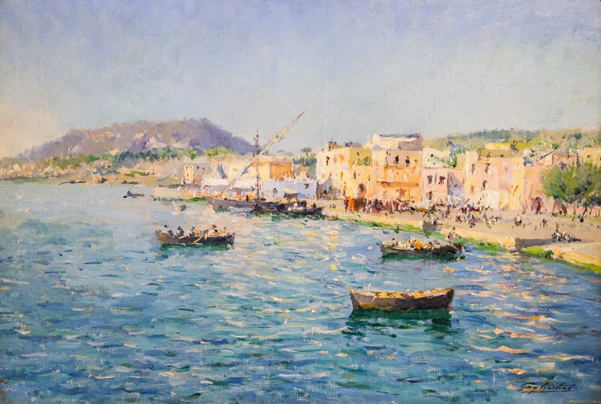 J. G. Gagliardini, “Petit port près de Toulon”, olio su tela, firmato, Epoca Primi '900