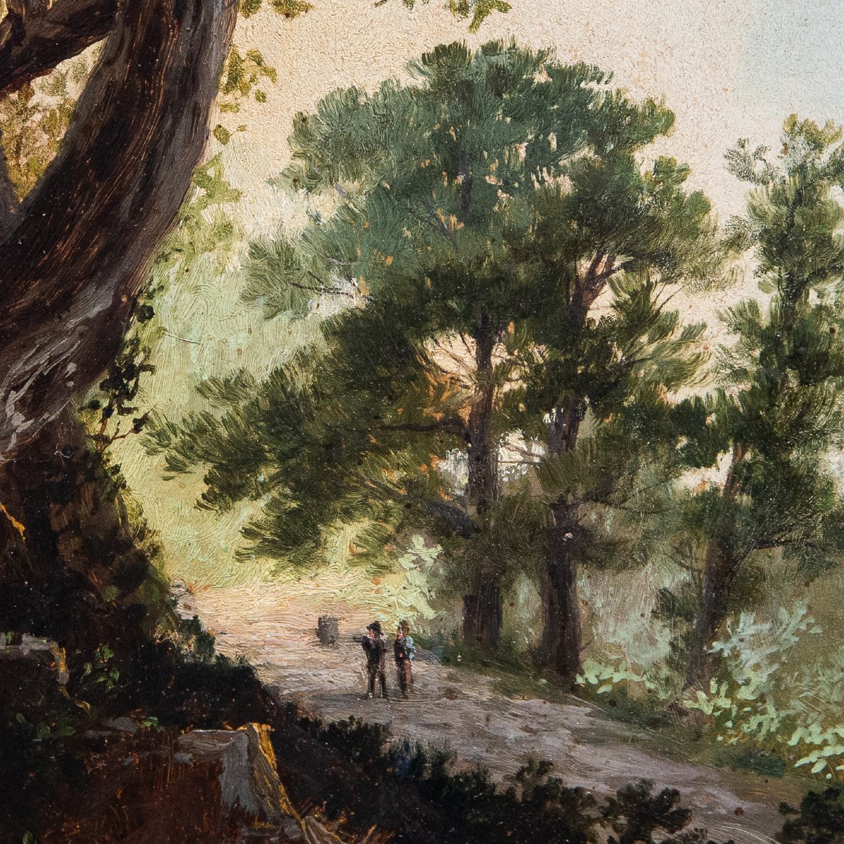 Giuseppe Camino, olio su carta, "Paesaggio con Figure", firmato, Epoca '800-photo-2