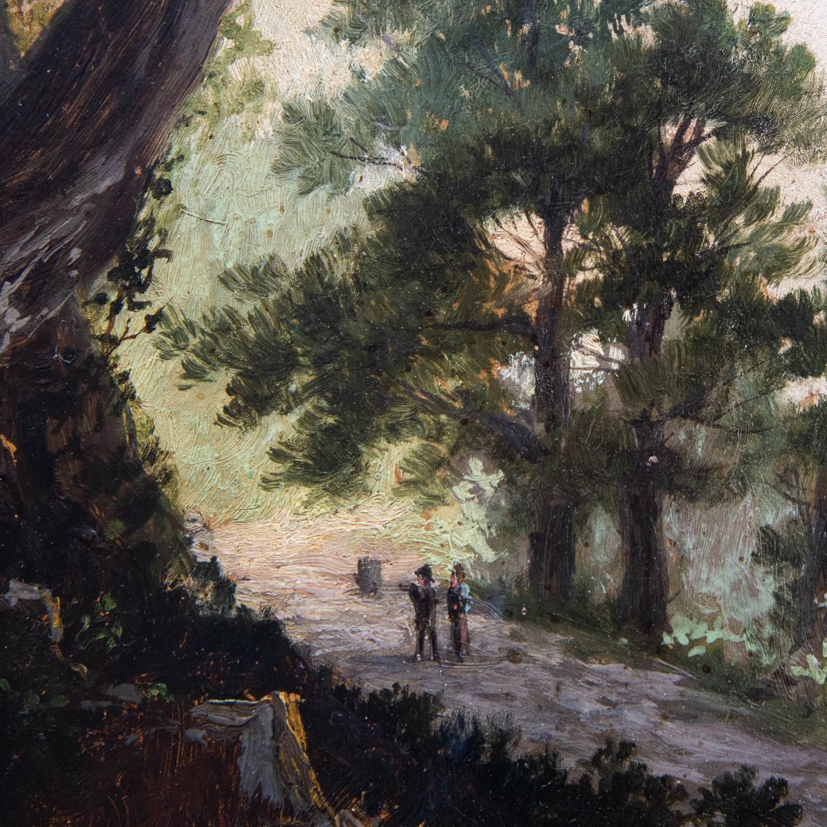 Giuseppe Camino, olio su carta, "Paesaggio con Figure", firmato, Epoca '800-photo-5