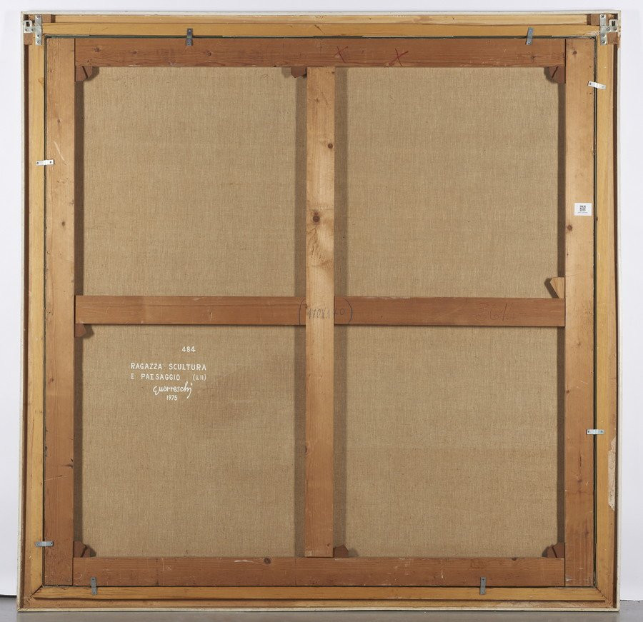 Giuseppe Guerreschi, "Ragazza, scultura e paesaggio", olio su tela, 1975-photo-3