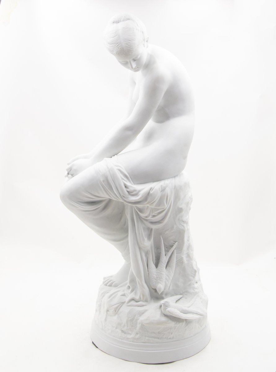 Auguste Joseph Peiffer, "Bagnante con rondini", biscuit,  fine XIX secolo-photo-7