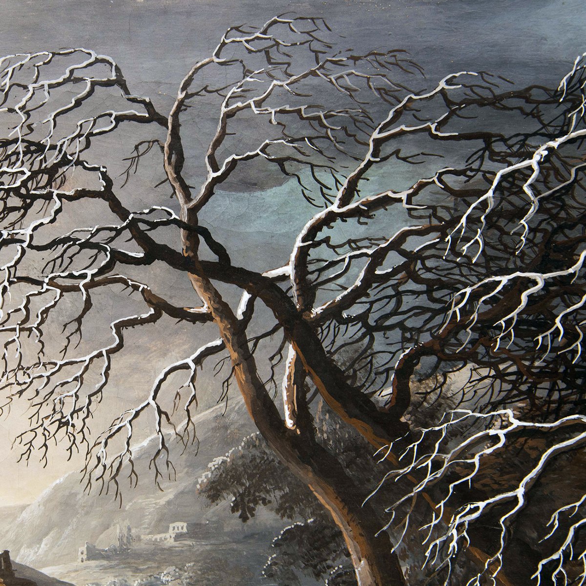 Luigi Deleidi, “Paesaggio con neve”, olio su tela, Epoca '800-photo-5